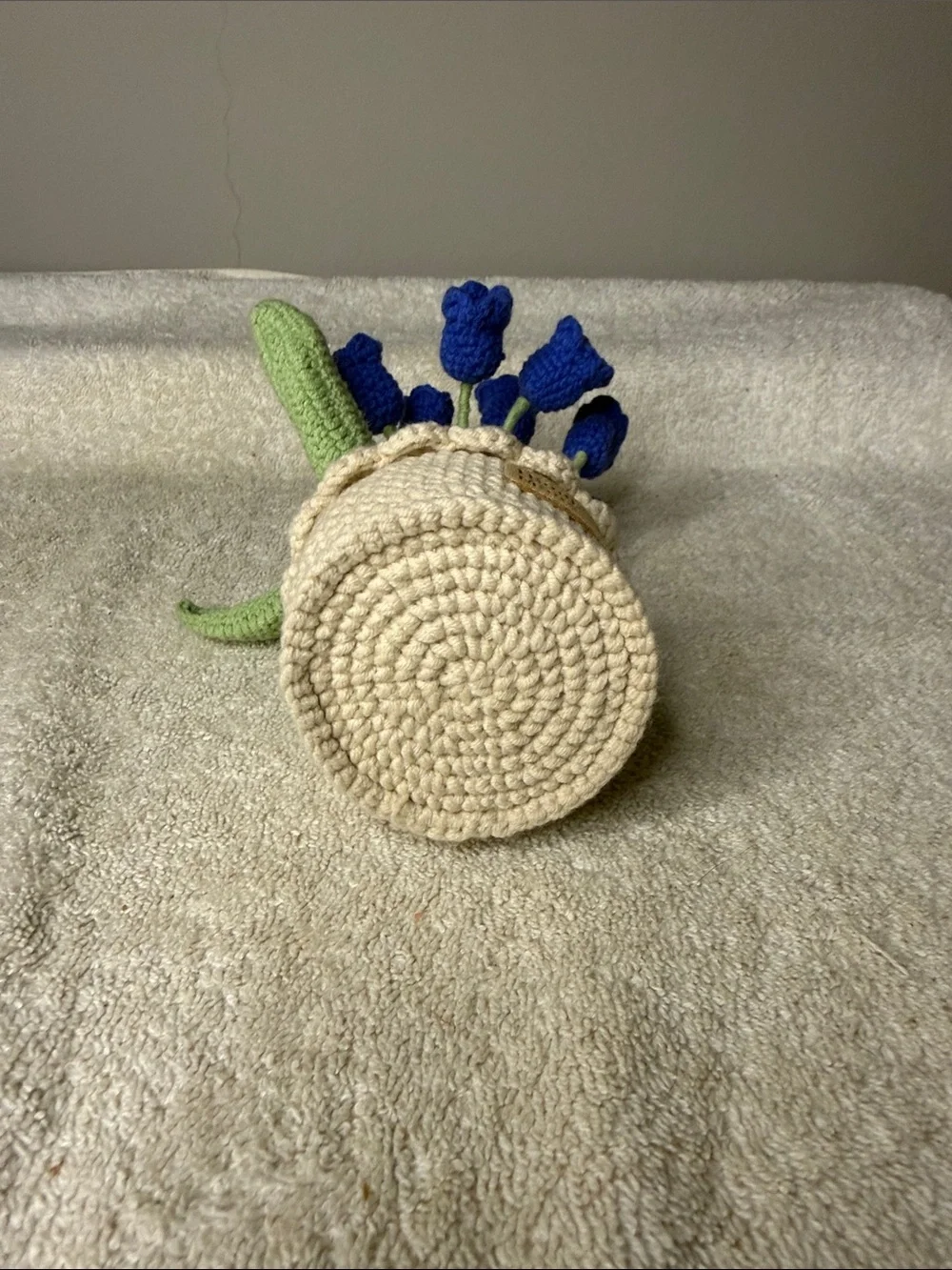 Handmade Crocheted Blue Knot Flowers in Decorative Pot – 8
